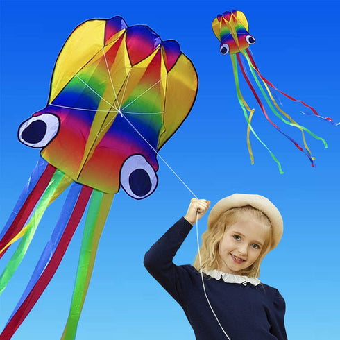 Honbo Rainbow Soft Octopus Kite for Kids and Adults, Large Kite with 200ft Flying Line for Outdoor Games