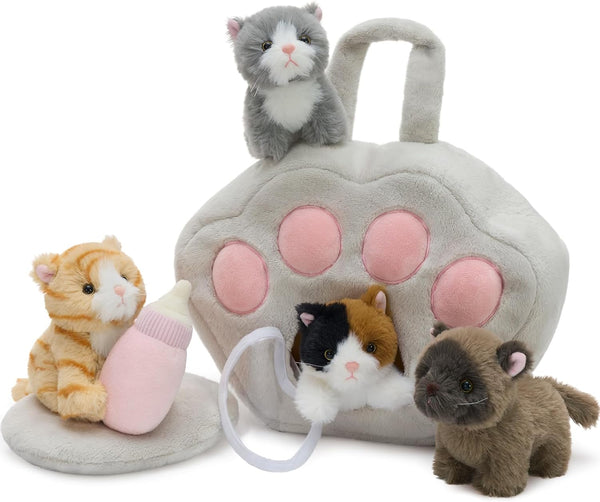 Tezituor 7Pcs Cat Stuffed Animal Set,Plush House with 4 Soft Realistic Kitten