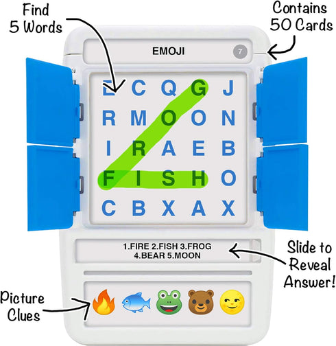 100 PICS Word Search Travel Game - 100 Puzzles with Picture Clues, 50 Wipe Clean Cards, Activity Gift for Kids and