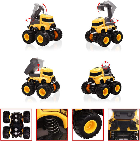 3-8, 4 Pack Construction Truck Toys, Push and Go Toy Trucks for Toddlers Kids Age Friction Powered Car Toys Include