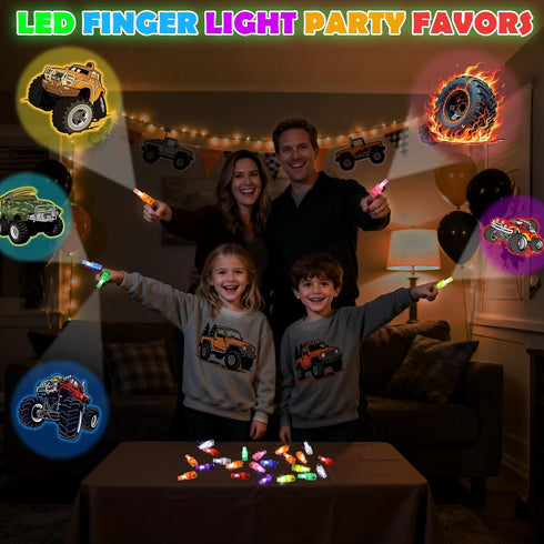 24 Pcs Monster Truck Party Favors LED Finger Flashlights, Glow in the Dark Racing Cars Party, Trucks Wheels Light up