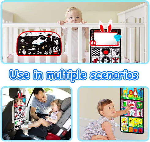 Tummy Time/Baby Mirror Toys, Black and White High Contrast Tabletop Mount Toys for Newborn Brain Development