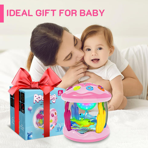 Baby Toys for 6-12 Months - Musical Light Up Rotating Toys, Pink Ocean Projector for Infant Learning Skills