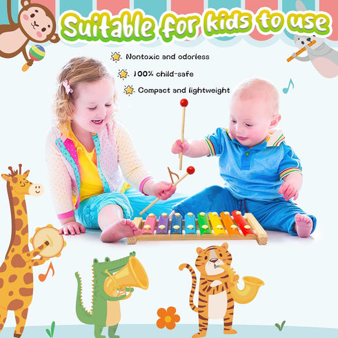 LovesTown Wooden Xylophone for Kids, Musical Toy with 2 Child Safe Mallets, 8 Diatonic Keys for Toddlers