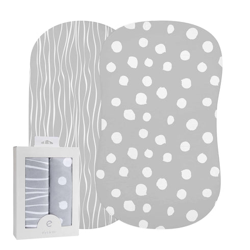 Ely's & Co. Bassinet Sheet Set 2 Pack 100% Jersey Cotton Grey and White Abstract Stripes and Dots