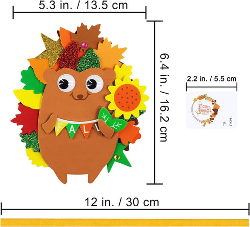 Winlyn 24 Sets Fall Craft Kits, DIY Hedgehog Ornaments and Leaf Foam Stickers for Thanksgiving Classroom Activities