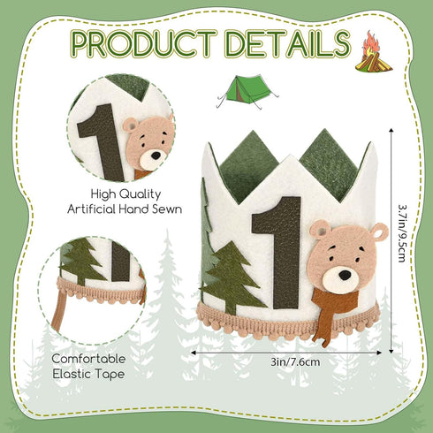 1st One Happy Camper Highchair Banner Adventure Camping Theme Birthday Banner Crown Cake Topper Highchair Photo Prop