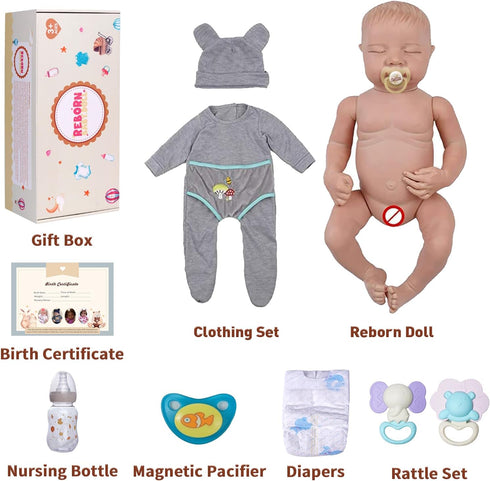 JIZHI Lifelike Reborn Baby Dolls Noah - 17 Inch Realistic Anatomically Correct Baby Boy Dolls with Feeding Kit Gift Box