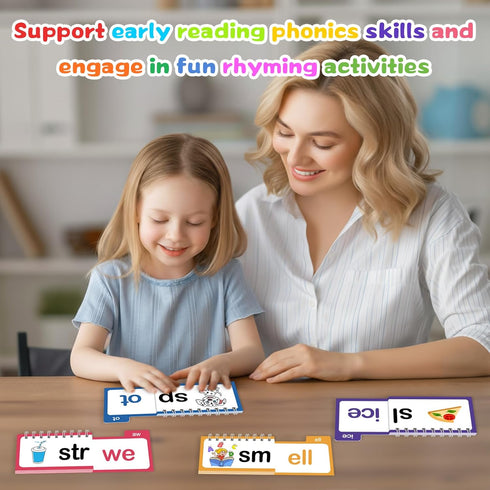 FOIFIS 30 3-8 Word Family Build Book, Read and Rhyme Flip Activity Book, Dinosaur ABC Learn to Read Phonics Flash Cards