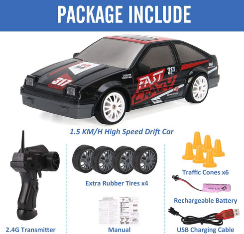 1/24 2.4GHz 4WD 4) Liberty Imports RC Drift Car Remote Control Sport Racing On-Road Vehicle with LED Light, Batteries