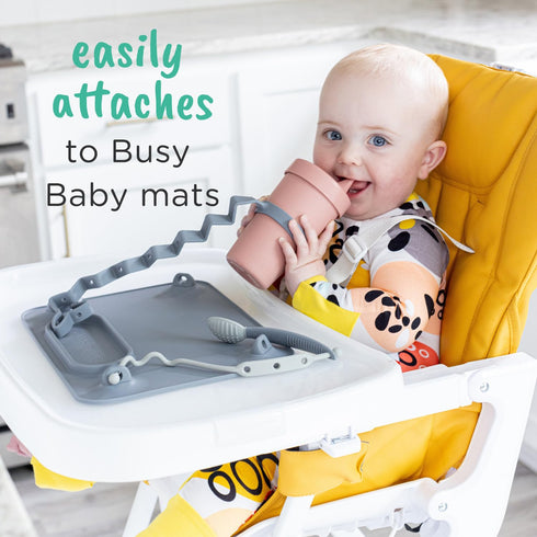 Busy Baby Bottle Bungee - Sippy Cup Strap - Keeps Bottles and Sippy Cups Off The Floor - Food Grade Silicone