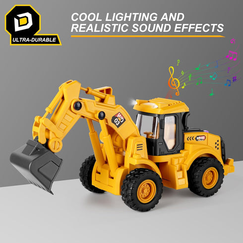 YySiRui 11" 1: 18 Ages3+ Excavator Toy, Scale, Rolling Wheels Inertia-Powered, HeavyDuty Plastic, with Lights