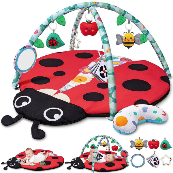 Jyusmile Baby Play Gym Mat, 8-in-1 Tummy Time Mat with 6 Toys,
