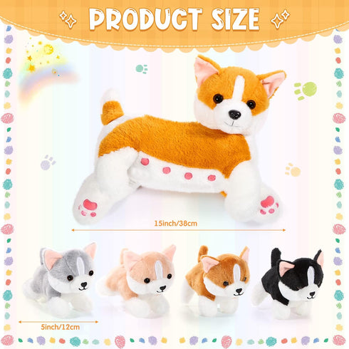 Honoson Nurturing Dog Stuffed Animal with Puppies Set, Nursing Mommy Dog Plush with 4 Baby Puppies