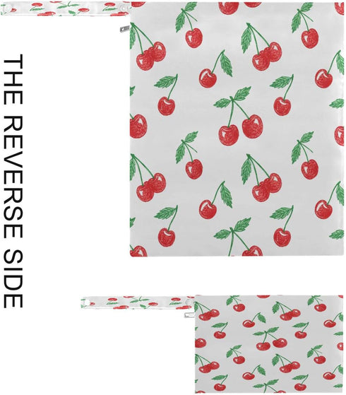 Burbuja 2 Pack, 2 Cherry Wet Dry Bags for Baby Cloth Diaper Waterproof Reusable Wet Bag with Zippered Pockets