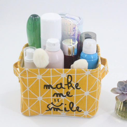 Mziart Small Foldable Canvas Storage Basket, Cotton Fabric Mini Portable Organizer Box for Makeup Toys (Yellow)