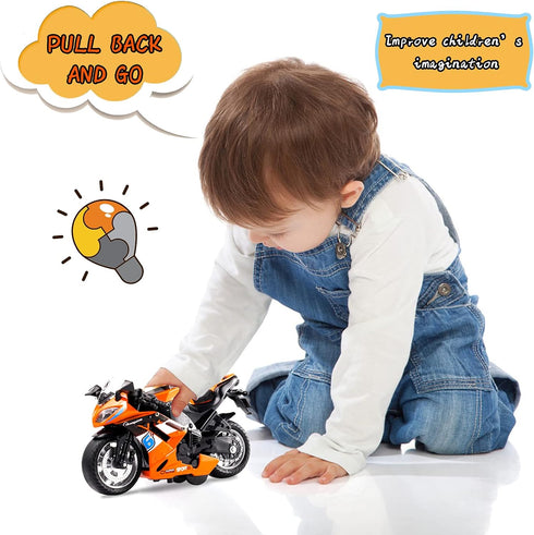 Toy Motorcycles, Diecast Motorcycle Toy with Music Lighting for Kids Age 3-5, Orange Toy Motorcycle for Boys