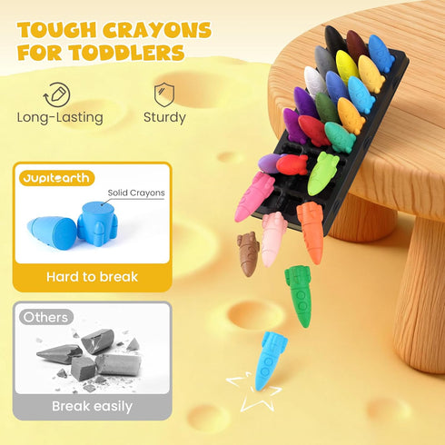 24 JUPITEARTH Colors Crayons for Toddlers, Non-Toxic Washable Rocket Crayons, Easy-to-Hold Coloring Gifts & Mess-Free