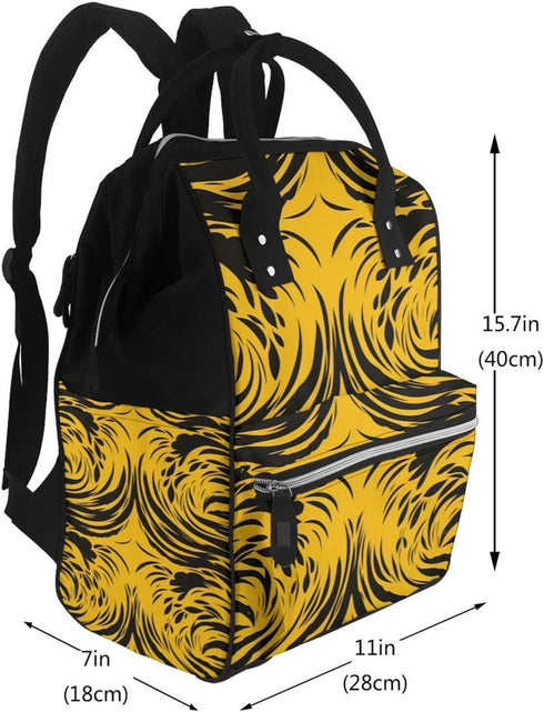 DWVTSLH Backpack Mummy Backpack Mustard Yellow and Black Diaper Bag Multifunction Nappy Bags Waterproof Large Capacity