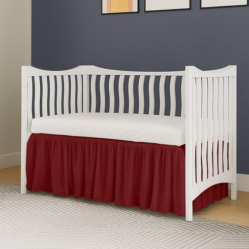 MD Home Decore 100% 28x52, 14" Crib Bed Skirt Dust Ruffle with Split Corners, Cotton, Burgundy Nursery Crib Skirt