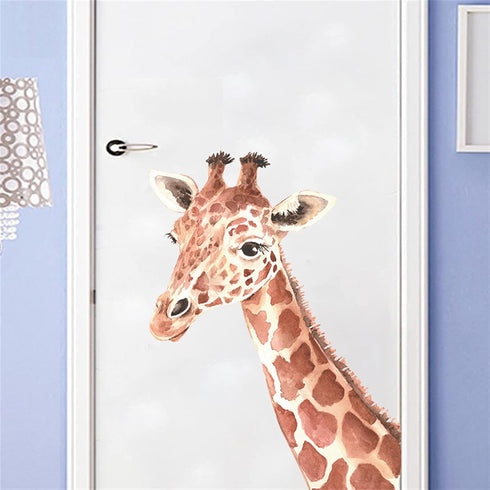 ROFARSO Lifelike Cute Giraffe Animal Vinyl Wall Stickers, Removable Wall Decals for Nursery Baby Bedroom Living Room