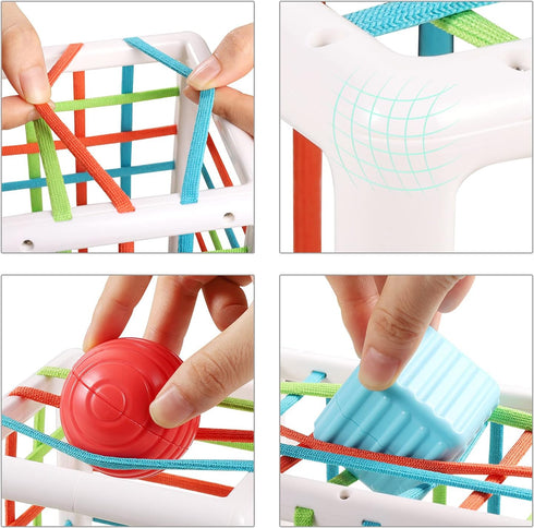 Montessori Toys for 1 Year Old, Cube Bin & 6 Sensory Shape Blocks, Developmental Infant Birthday Gifts for 12-18 Months