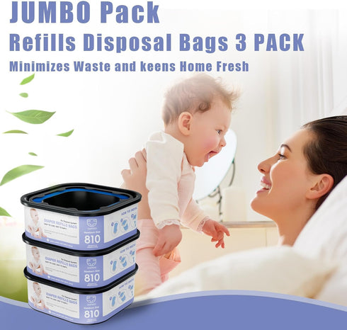 BATADAPTER 810 (4 Packs) Square Refills Disposal Bags Refill Compatible With For Diaper Gen.ie Compact, Select (Not Fit