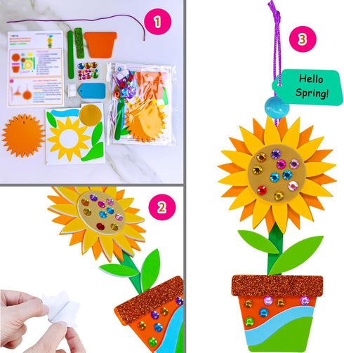 24 Sets Summer Winlyn Potted Flower Craft Kits DIY Potted Flower Ornaments Decorations Tulip Sunflower Foam Stickers