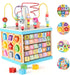 Qilay Wooden Activity Cube for Toddlers 1-3 - 5 in 1 Multipurpose ABC-123 Abacus Bead Maze Shape Sorter