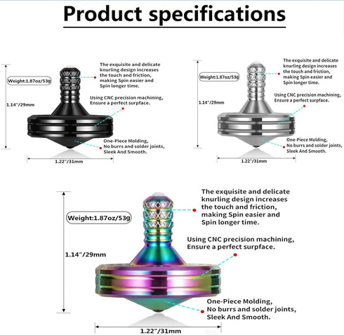 8 (3PCS Precision Metal Spinning Top, Easy to Spin, Long Spin time Exceed Mins, Support Handstand Rotation, Kill Time