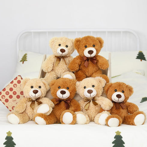 MorisMos Bulk Teddy Bears, 6 Packs of 14 Inch Stuffed Animals, Soft Plush Bears for Baby Shower, Kids, Brown, Dark Brown