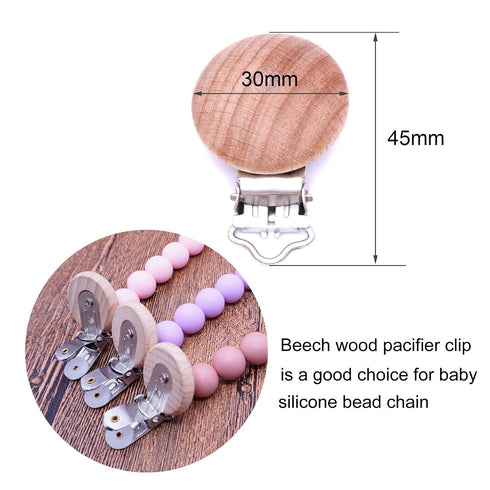 Dummy 30 Natural Beech Wood Round Pacifier Clips Silicone Pacifier Holder Suspender Clips Sutoyuen Wood Pacifier Clip