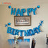 Blue Happy Birthday Balloons Banner, Mylar 3D Foil Letter Banners & 6 Star Balloons, 3-in-1 Party Decorations for Kids