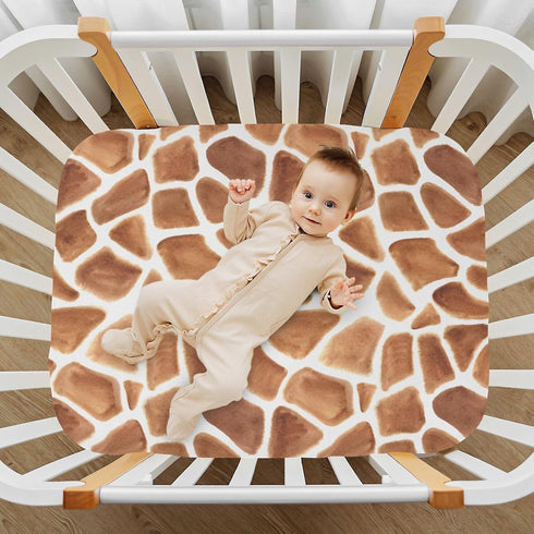 CHUROUSY 28x52 Inch Giraffe Print Crib Sheets for Boys Girl Giraffe Spots Zoo Safari Brown Animal Fitted Mattress Cover