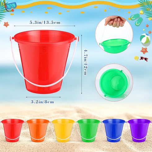 24 Sets 5 Inch Summer Didaey Sand Buckets and Shovels for Kids Small Beach Sand Pails and Shovels Toys Bulk Colorful
