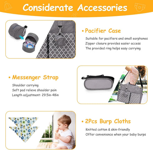 w/14 2 Moclever Diaper Bag Tote Baby Diaper Bag Pockets Burp Cloths, Multifunctional Diaper Changing Tote Bag