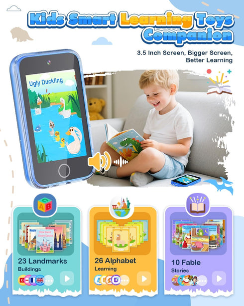 3.5" 3 4 5 6 7 8 9 3-9 Kids Smart Phone, Touchscreen Kids Phone Toys for Year Old Boy, No WiFi Educational Toddler