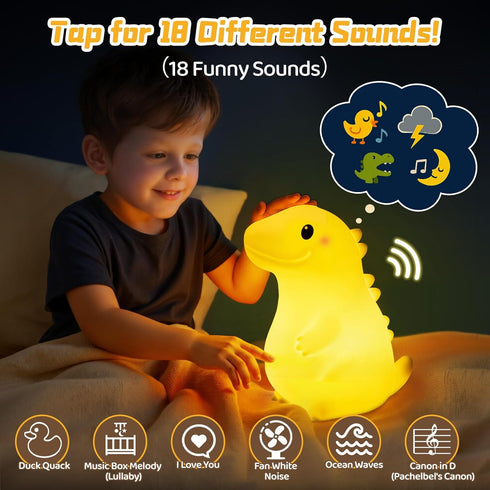 7.8 18 3-Level Mewaii Big Dinosaur Night Light for Kids, in & Funny Sounds Squishy Silicone Dinosaur Lamp