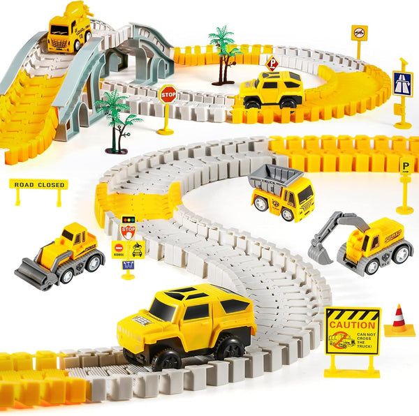 260 PCS Construction Race Tracks for Kids Toys, 2 Racing Cars, 4