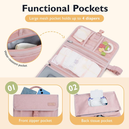 mommore Portable Changing Pad for Newborn Expandable Diaper Changing Pad with Wipes Pockets Water Resistance Baby