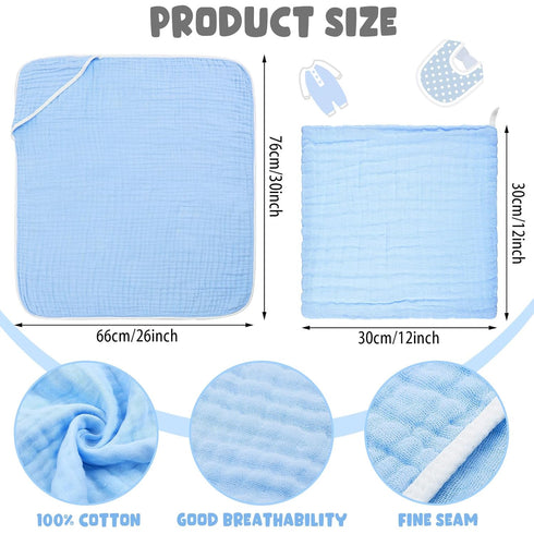 8 Pack Set 100% Peryiter Baby Bath Towels and Wash Cloth Muslin Hooded Soft Cotton Baby Hooded Bath Towel Absorbent