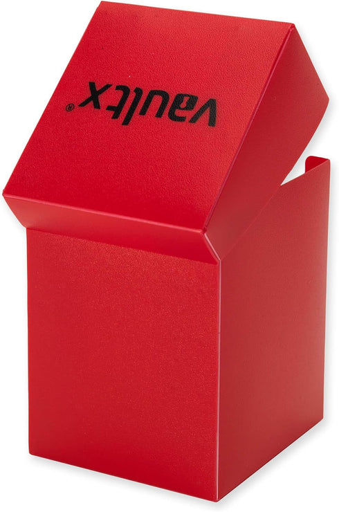Vault X Trading Card Deck Box with 150 Black Card Sleeves, Fits 100+ Sleeved Cards, Storage Box for TCG (Red)