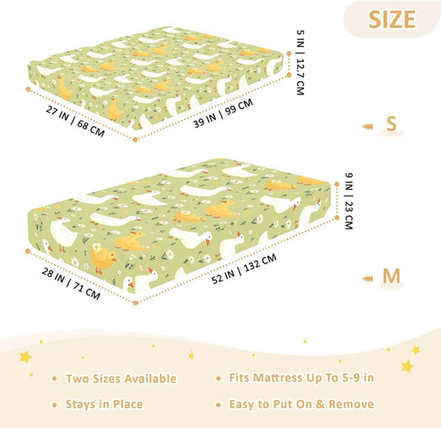 miaozhen 1 Pack 52x28 Cotton Baby Crib Sheets Soft Comfy Cute Cartoon Garden Gooses Green Crib Mattress Sheet