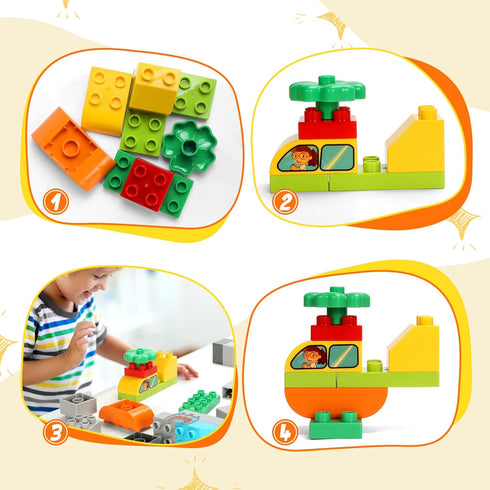 116 3 Creative Building Blocks - Pieces Large-Size Blocks, Build Train Animal, Ideal STEM Toy for Year Old Kids