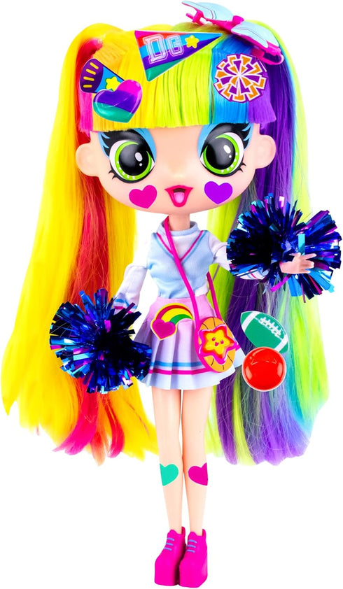 11 50+ 49 Decora Fashion Girlz Doll Decora Cheerleader Poseable Fashion Doll with Long Rainbow Hair, Surprises, Fabric