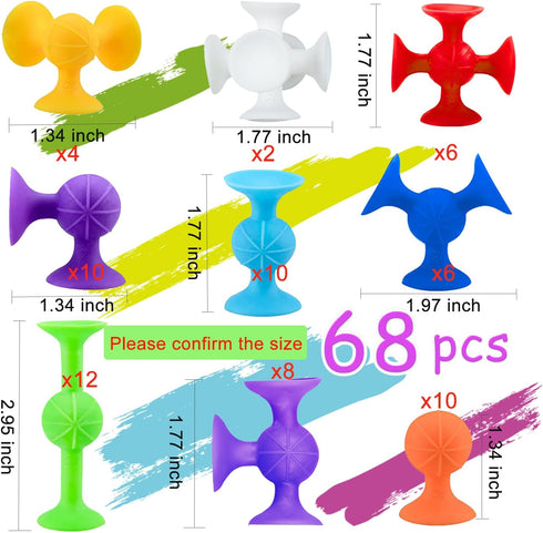 68 Set 3-8 Piece Suction Cup Toys Bath Toys, Construction Silicone Building Blocks Stocking Stuffers DIY Blocks Sucker