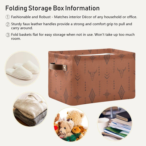 Closet 1 Pack Western Bull Boho Rectangle Storage Basket Collapsible Storage Bin for Nursery Books Waterproof Baskets