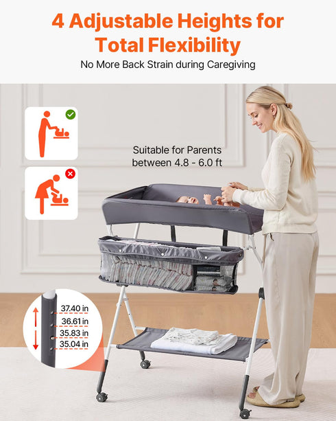 VEVOR Baby Changing Table, Foldable Diaper Change Station with Side Basket, Adjustable Height Changing Table