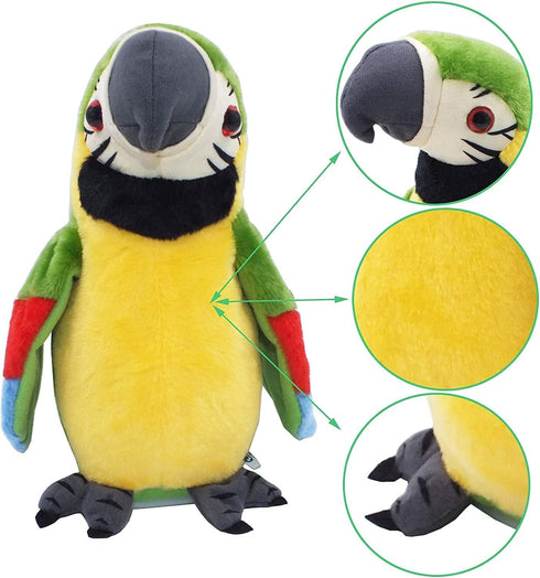 Talking Parrot Plush Animal Toy, Repeats What You Say, Electronic Gift for Boys and Girls