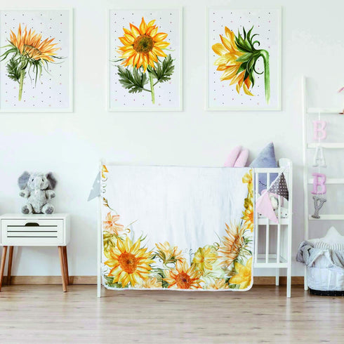 Sunflower Baby Monthly Milestone Blanket, Floral Newborns Month Blanket Gift with Wreath & Headband